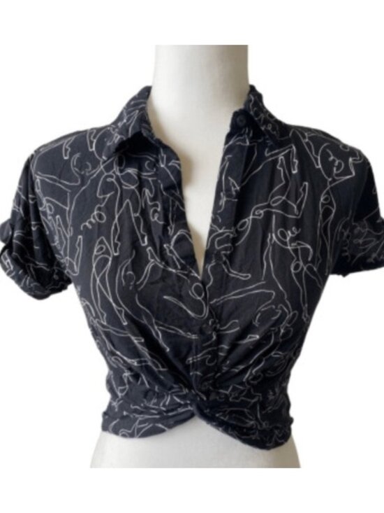 Other - People Print Button Cropped Blouse